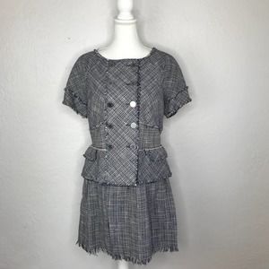 BCBGMaxAzria Women's Blue Gray Tweed Suit Blazer Jacket & Skirt Set Size Large